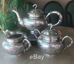 Antique Chinese China Export Solid Silver Tea Set Pot Bowl Creamer