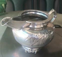 Antique Chinese China Export Solid Silver Tea Set Pot Bowl Creamer