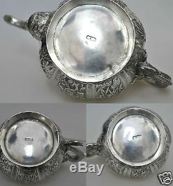 Antique Chinese China Export Solid Silver Tea Set Pot Bowl Creamer 1880