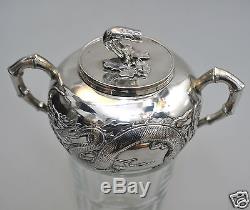 Antique Chinese China Export Solid Silver Teaset Teapot Bowl Creamer Wanghing