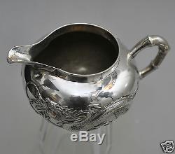 Antique Chinese China Export Solid Silver Teaset Teapot Bowl Creamer Wanghing