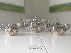 Antique Chinese Export Silver Three Piece Tea Set