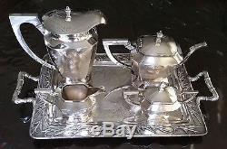 Antique Chinese Export Sterling Silver Bamboo Decorations Tea Set 1773 grams