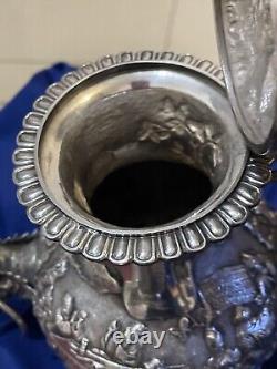 Antique Chinese Silver Tea Set C1870s Wang Hing Magnificent Dragons Not Scrap