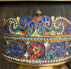 Antique Cloisonne Gold Plated 84 Silver Persian Enamel Tea Set