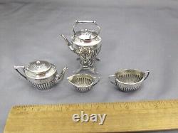 Antique ENGLISH STERLING Miniature TEA SET withKETTLE -CS & FS, 1905-06