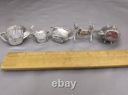 Antique ENGLISH STERLING Miniature TEA SET withKETTLE -CS & FS, 1905-06