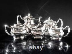 Antique Edwardian Queen Anne Style Silver Plate Tea Set Coffee Service Reed And