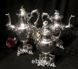 Antique Embossed Georgian Silver Plated Floral Sugar Bowl, Tea, Coffee 3 pc