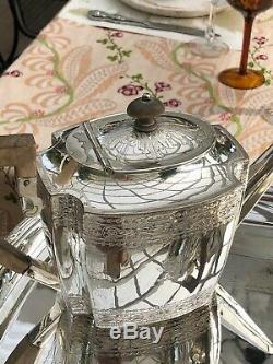 Antique English Art Deco 7 Piece Silver-plate Coffee & Tea Set wi Water/tea Urn