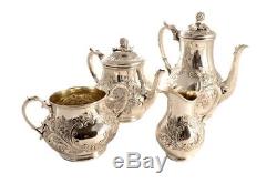 Antique English Silver Rococo Tea & Coffee Set 1884