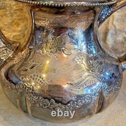 Antique Floral Silver Plate 4 Piece Tea Set 345 New Bedford Mass Pairpoint Mfg