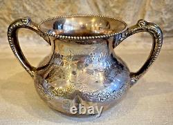 Antique Floral Silver Plate 4 Piece Tea Set 345 New Bedford Mass Pairpoint Mfg