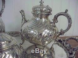 Antique German MH Wilkens & Sohne 800 Silver 4 piece Tea Set w tray