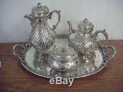Antique German MH Wilkens & Sohne 800 Silver 4 piece Tea Set w tray