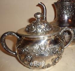 Antique Gorham Fleury sterling silver 5 pieces tea / coffee set A3550 repousse