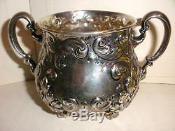 Antique Gorham sterling silver repousse floral tea coffee chocolate 3 pc set