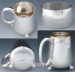 Antique Mappin & Webb Sterling Silver 3pc Coffee or Tea Set, Cup +, Leather Box
