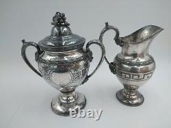 Antique Meriden Britannia Co. Silver-plated Tea Pot, Sugar Bowl Cream Set 1950