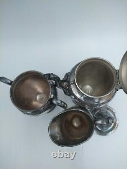 Antique Meriden Britannia Co. Silver-plated Tea Pot, Sugar Bowl Cream Set 1950