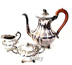 Antique Old English Melon Community Plate Silver Plate Metal Teapot Tray 5pc Set