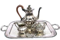 Antique Old English Melon Community Plate Silver Plate Metal Teapot Tray 5pc Set