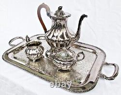 Antique Old English Melon Community Plate Silver Plate Metal Teapot Tray 5pc Set