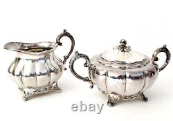 Antique Old English Melon Community Plate Silver Plate Metal Teapot Tray 5pc Set