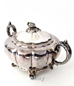 Antique Old English Melon Community Plate Silver Plate Metal Teapot Tray 5pc Set