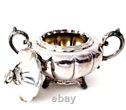 Antique Old English Melon Community Plate Silver Plate Metal Teapot Tray 5pc Set