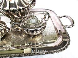 Antique Old English Melon Community Plate Silver Plate Metal Teapot Tray 5pc Set