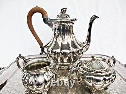 Antique Old English Melon Community Plate Silver Plate Metal Teapot Tray 5pc Set