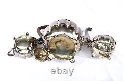 Antique Old English Melon Community Plate Silver Plate Metal Teapot Tray 5pc Set