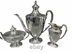 Antique Oneida Community Plate Grosvenor Silver Plate Tea Set, Art Deco