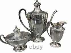 Antique Oneida Community Plate Grosvenor Silver Plate Tea Set, Art Deco