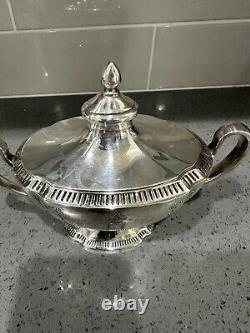 Antique Oneida Community Plate Grosvenor Silver Plate Tea Set, Art Deco