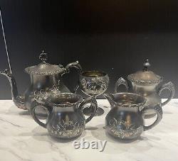 Antique PSC #722 Silverplate Quadruple Plated 5 Piece Tea Set