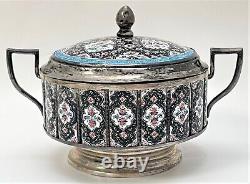 Antique Persian 84 Enameled Silver Tea Set with Tray