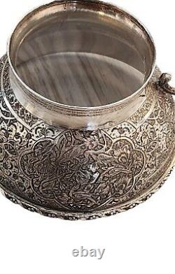 Antique Persian Isfahan 84 Silver Tea Set with Tray Spoons Signed