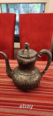Antique Quadruple Silver Plated Tea Pot/Creamer/Sugar Bowl Set, 3 Pieces