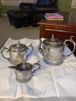 Antique REED & BARTON Silver 3 Pc Tea Set Teapot Creamer Sugar