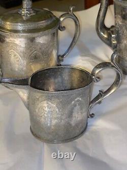 Antique REED & BARTON Silver 3 Pc Tea Set Teapot Creamer Sugar