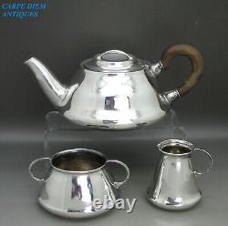 Antique Rare Liberty & Co 3ps Solid Sterling Silver Bachelors Teaset Birm 1910