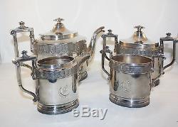 Antique Reed And Barton 4 Pcs Tea Set, Teapot, Waste, Sugar Bowl, Silver Plate
