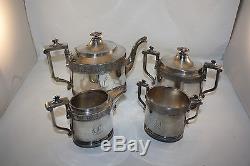 Antique Reed And Barton 4 Pcs Tea Set, Teapot, Waste, Sugar Bowl, Silver Plate