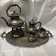 Antique Reed & Barton Tea Coffee Set Tray 3560 Silver Plate Gothic Dusty
