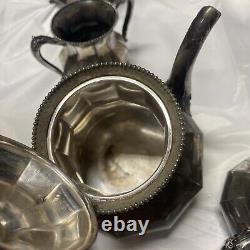 Antique Reed & Barton Tea Coffee Set Tray 3560 Silver Plate Gothic Dusty