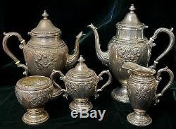Antique Revere Sterling Silver Tea & Coffee Set Hollowware Floral & Scroll 62 oz