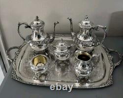 Antique Rogers Bros HERITAGE Silver plate Tea set service with huge 28 tray