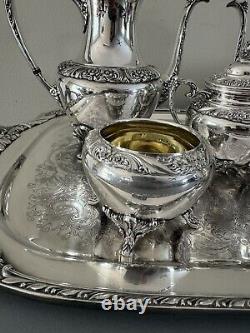 Antique Rogers Bros HERITAGE Silver plate Tea set service with huge 28 tray